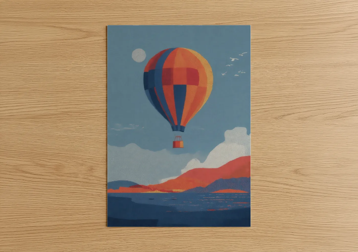 Hot Air Balloon Colorful Sky Illustration Wall Art