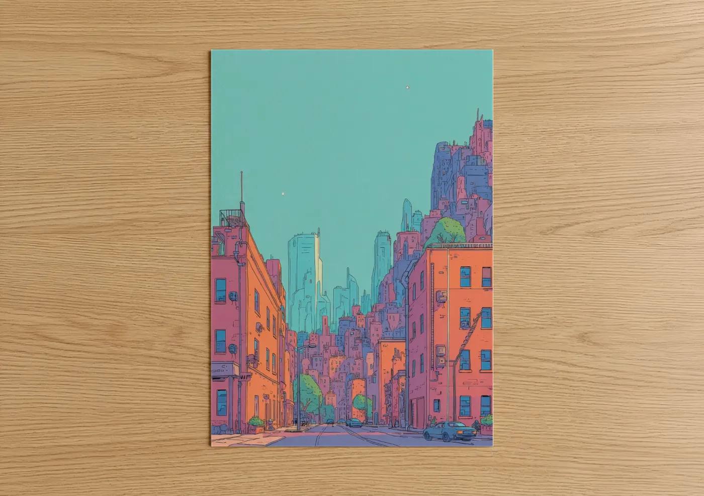 Neon City Street Comic Book Art Wall Art