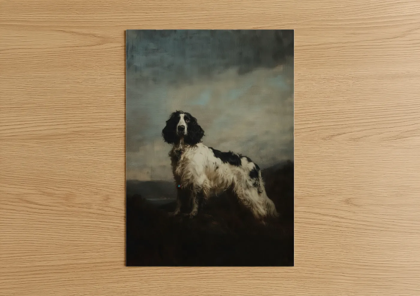 Black and White Spaniel Portrait Oil Wall Art