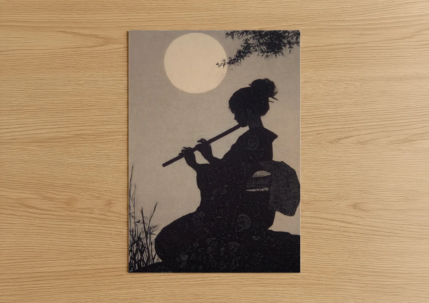 Moonlit Flute Player Classical Silhouette Wall Art