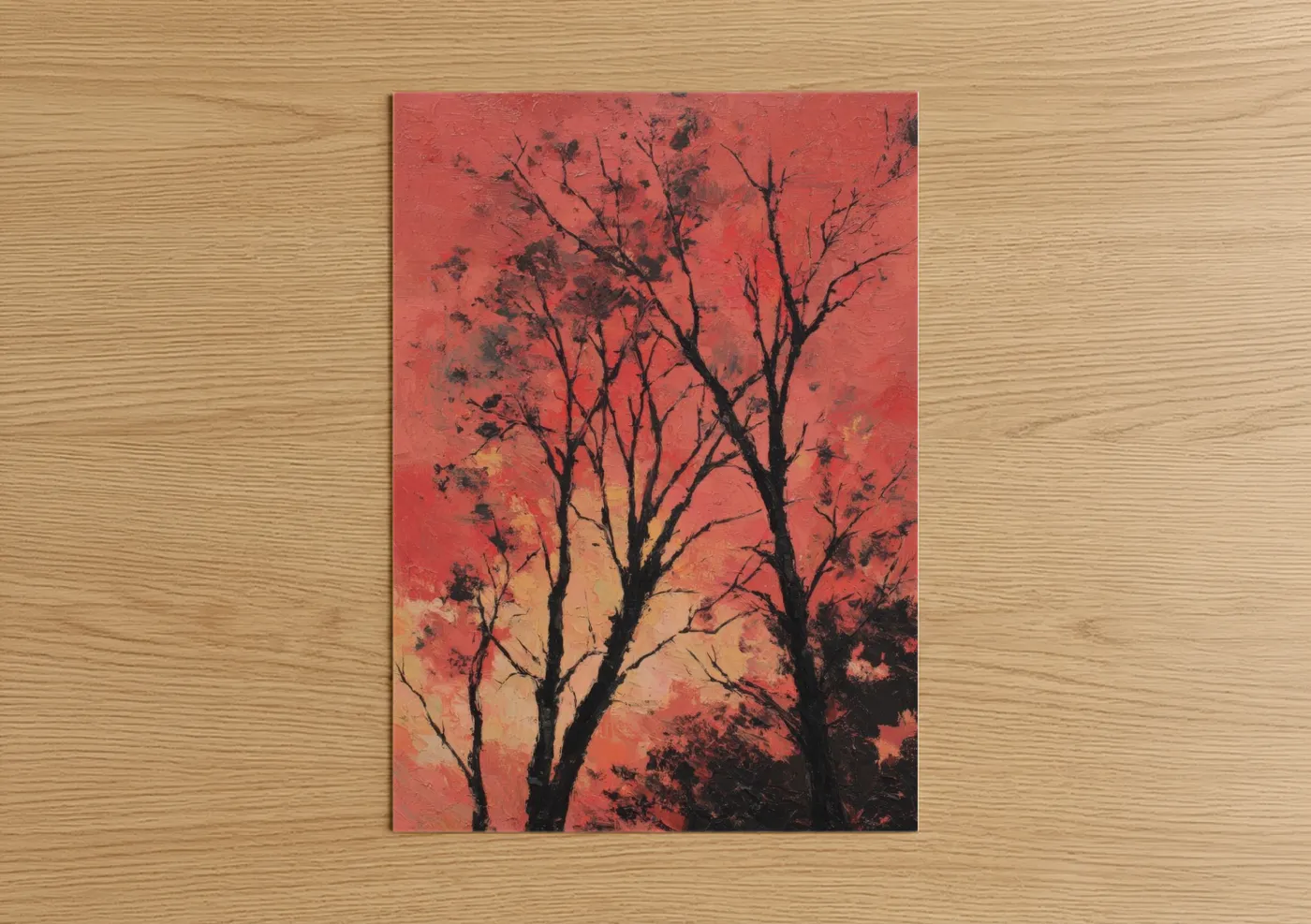 Crimson Birch Trees Sunset Wall Art
