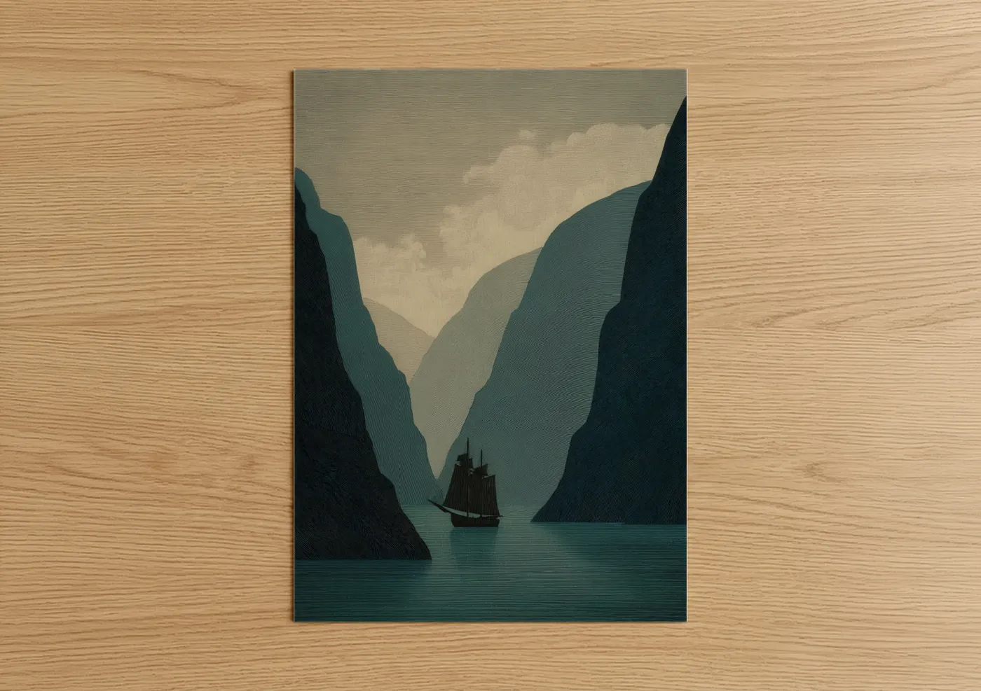 Sailboat Canyon Fjord Landscape Wall Art