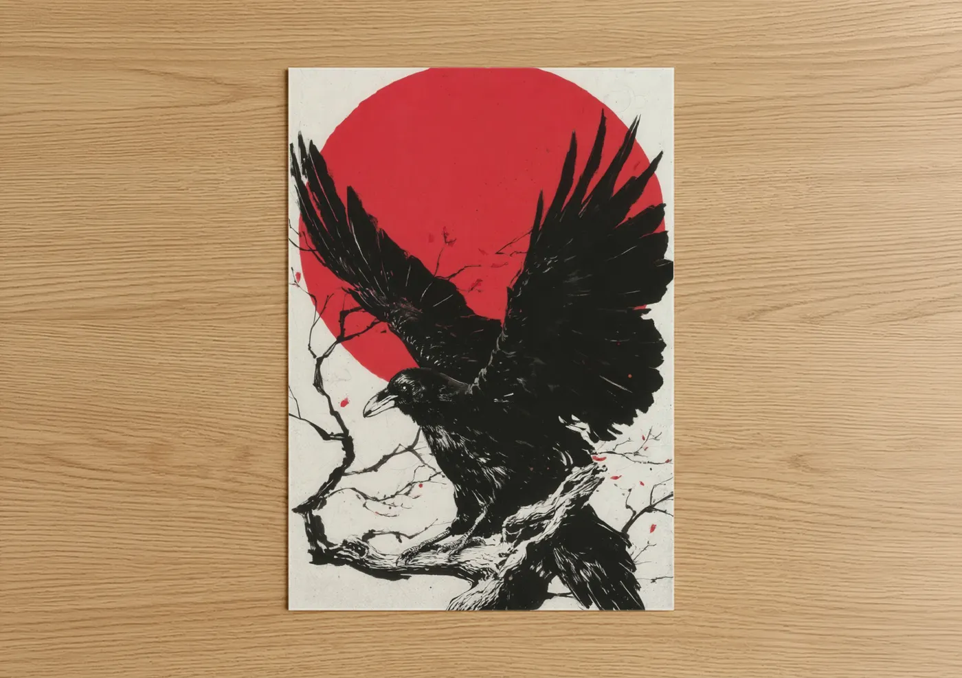 Black Raven Red Sun Japanese Wall Art