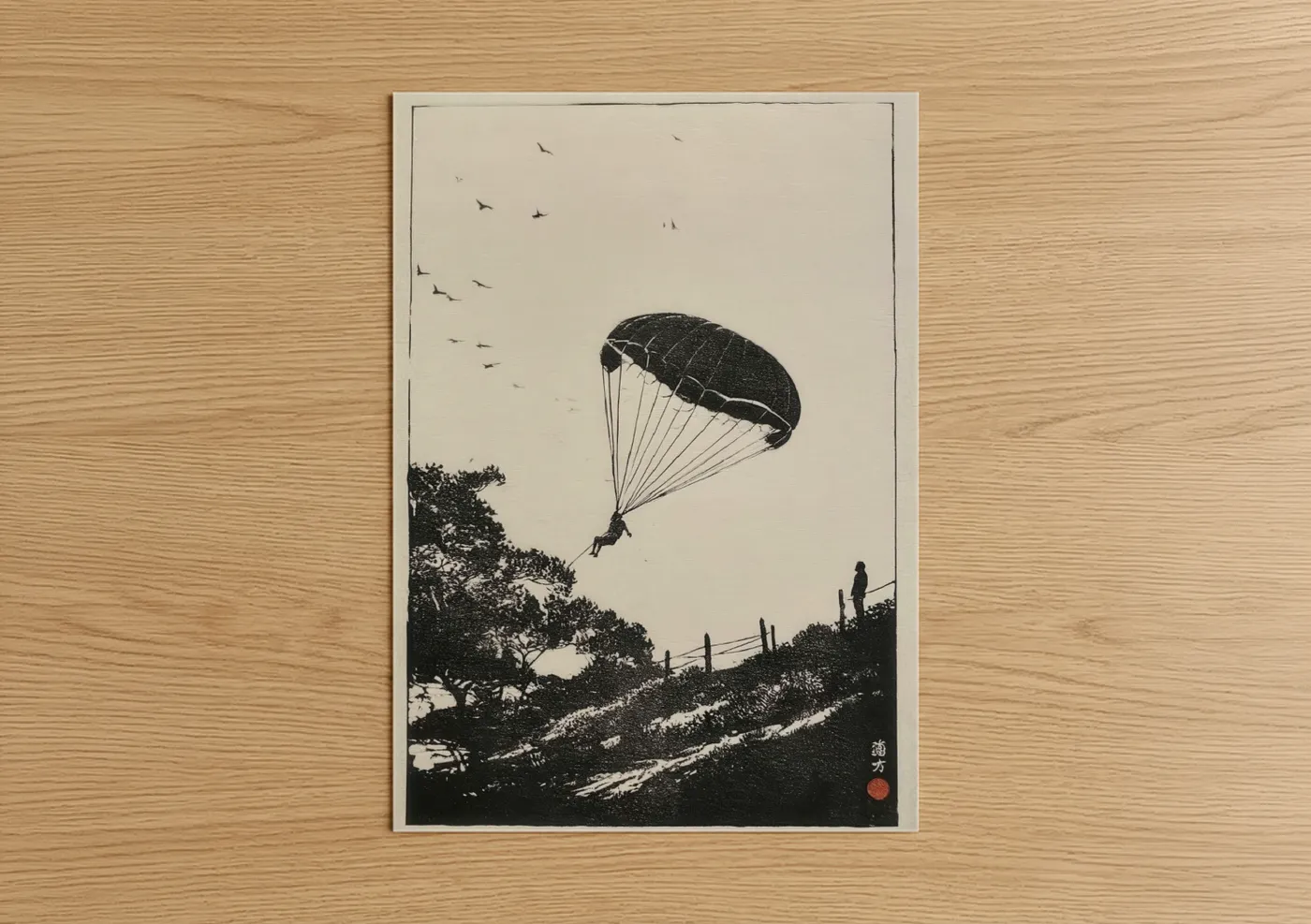 Vintage Parasailing Adventure Black White Wall Art