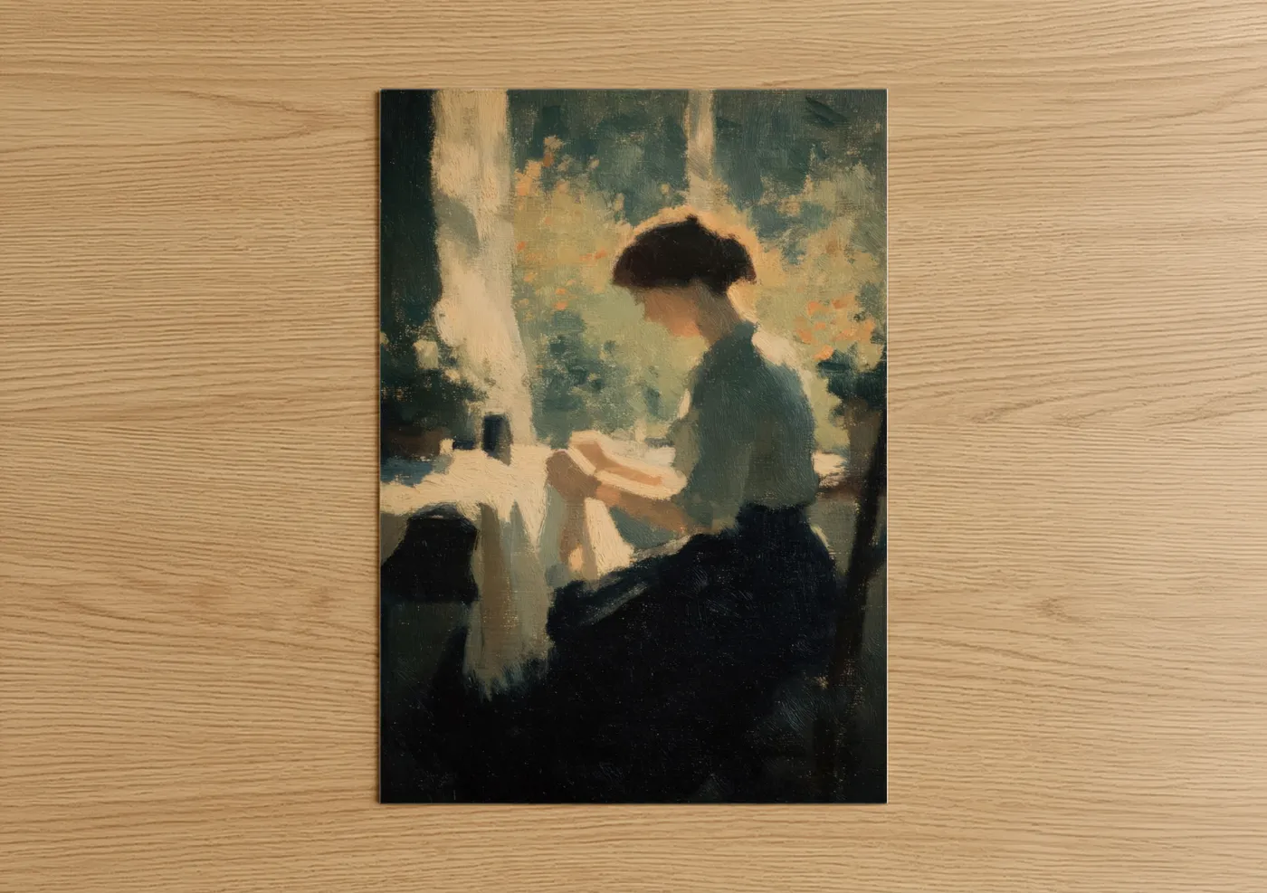 Woman Knitting Impressionist Oil Painting Wall Art