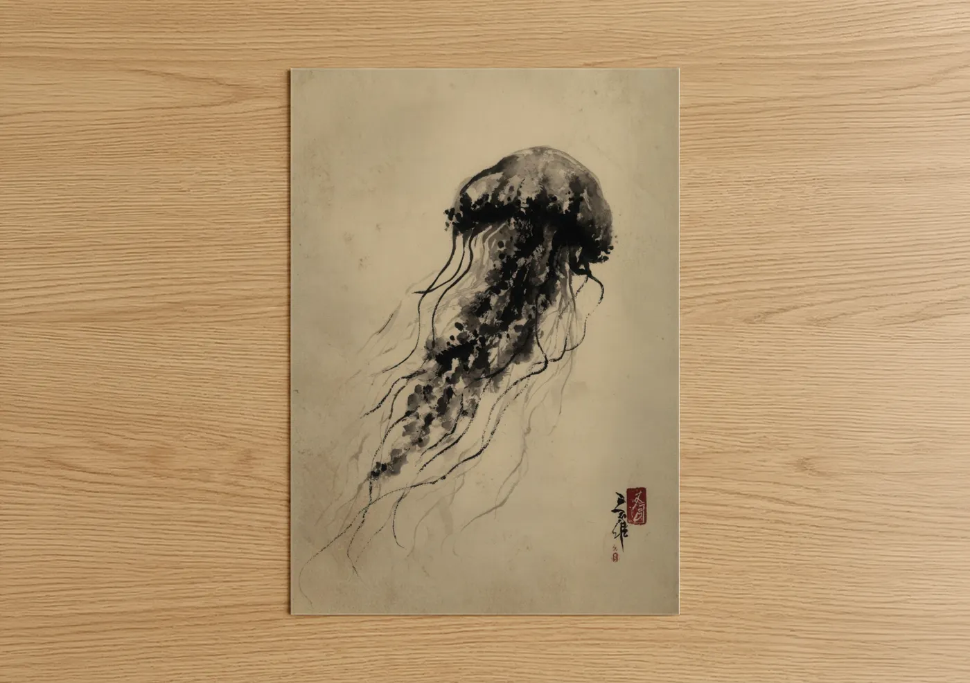 Ethereal Jellyfish Ink Watercolor Wall Art