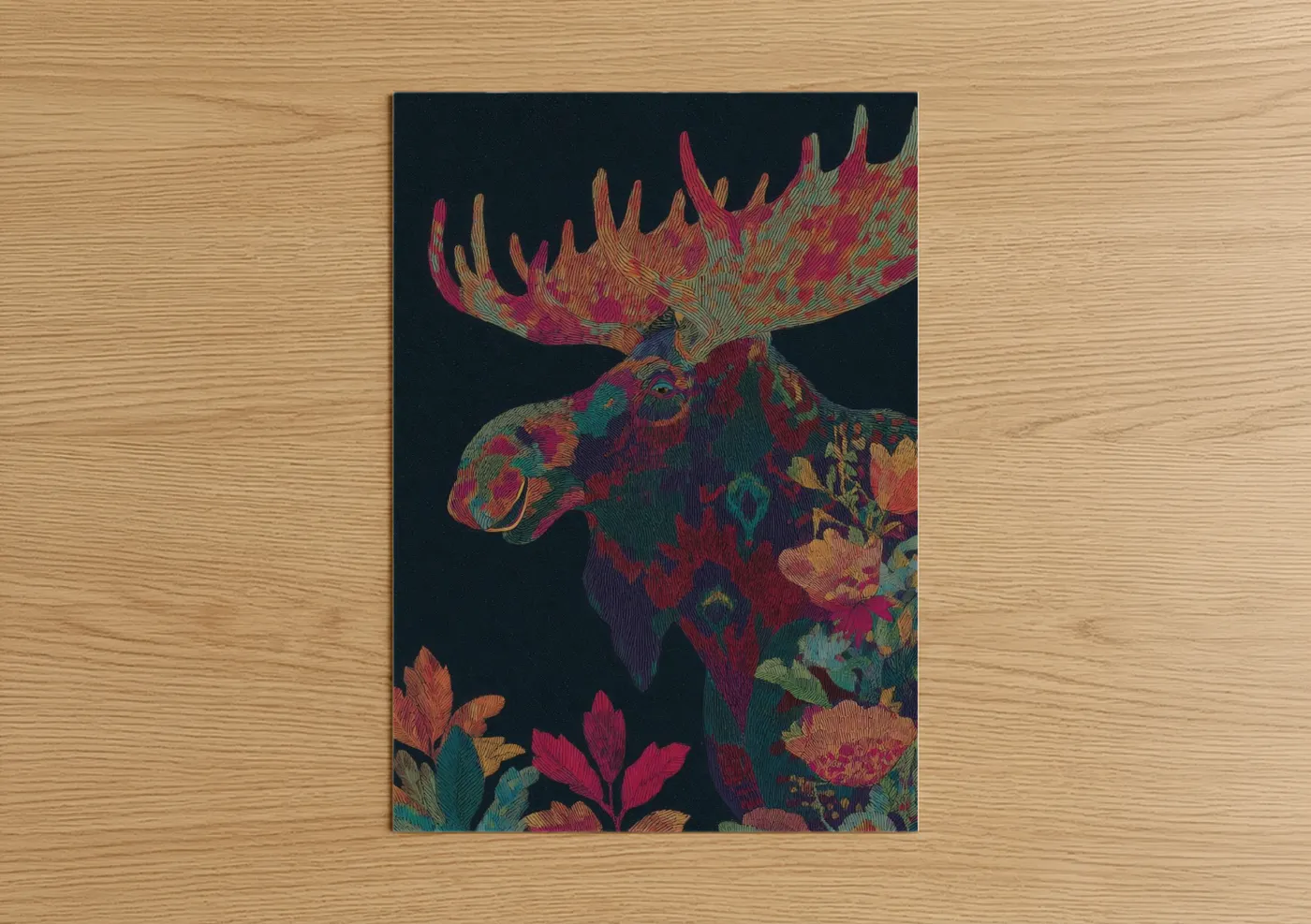 Colorful Floral Moose Wildlife Wall Art