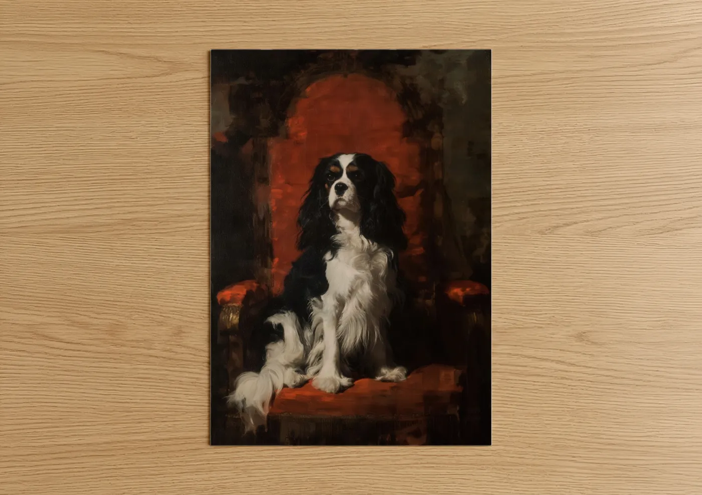 Black and White Spaniel Red Room Portrait Wall Art