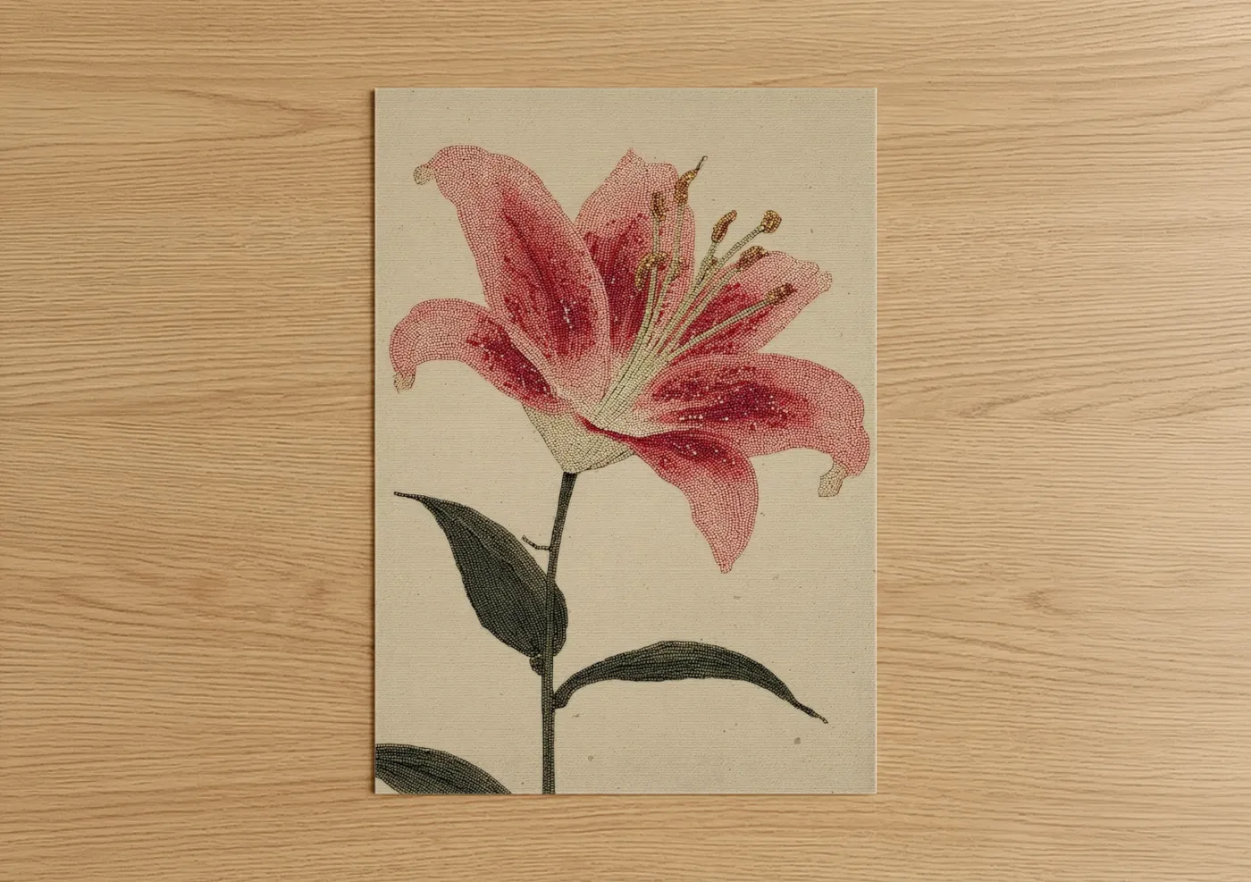 Crimson Lily Beadwork Wall Art