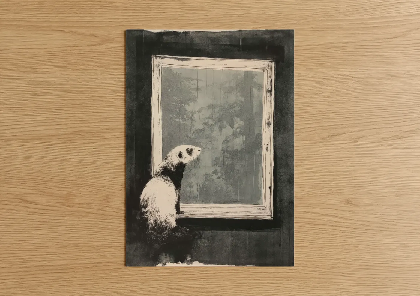 Curious Ferret Window Gazing Wall Art
