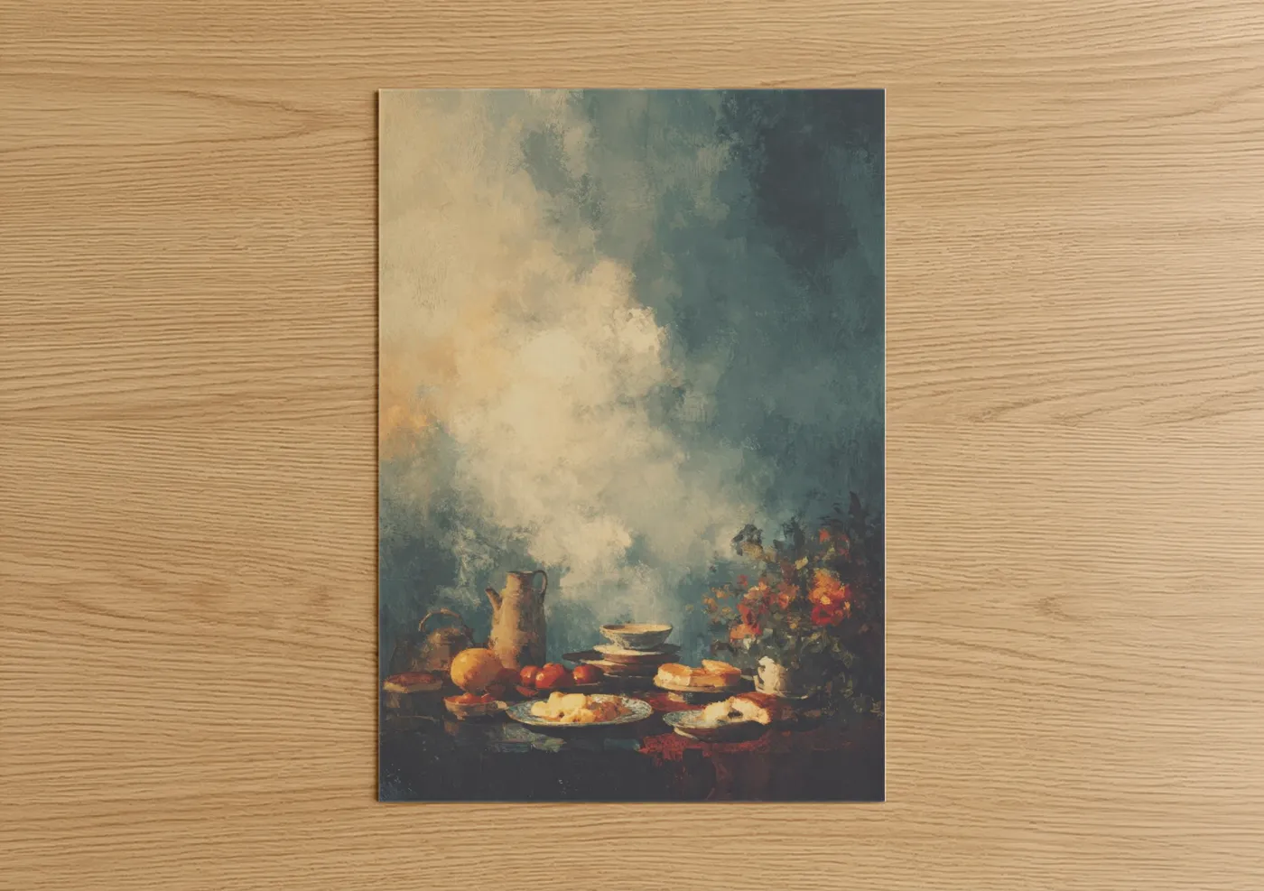 Golden Breakfast Still Life Painting Wall Art