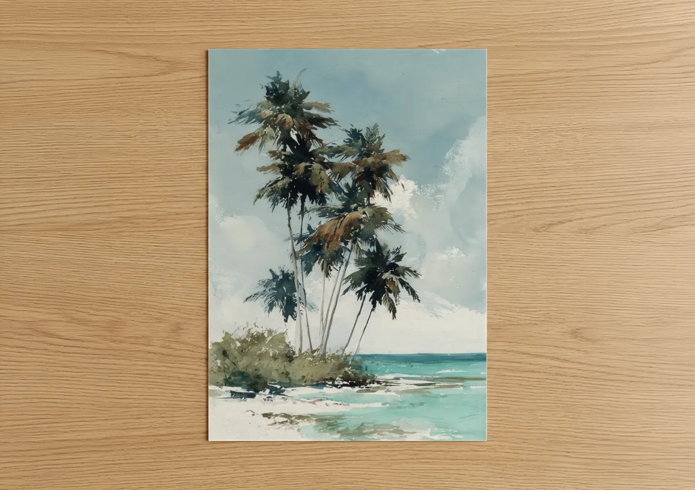 Tropical Palm Trees Beach Watercolor Wall Art