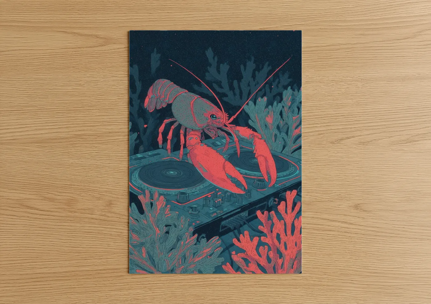 Neon Crayfish Deep Sea Coral Wall Art
