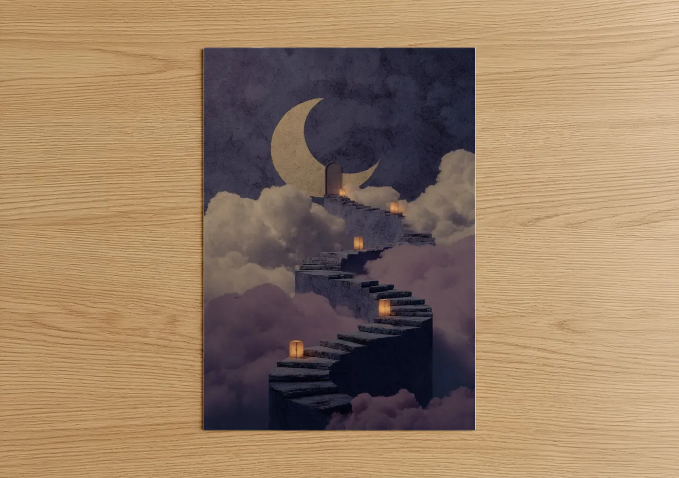 Moonlit Stairway to Clouds Fairytale Wall Art