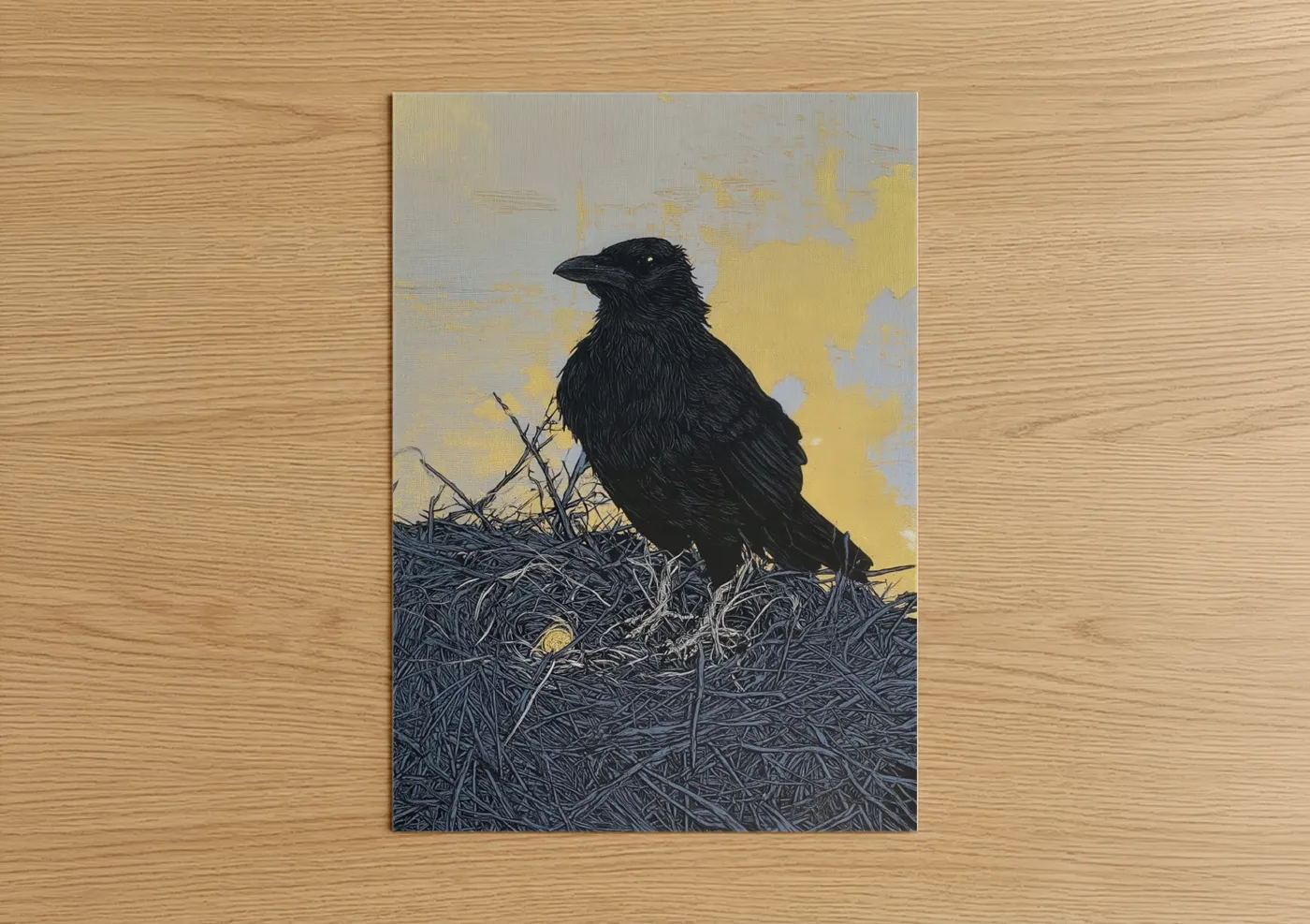 Black Raven Golden Sky Nature Wall Art