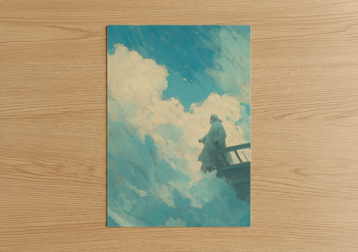St. paul art print on warm oak wood — teal and cream palette — Heavenly Ascension poster