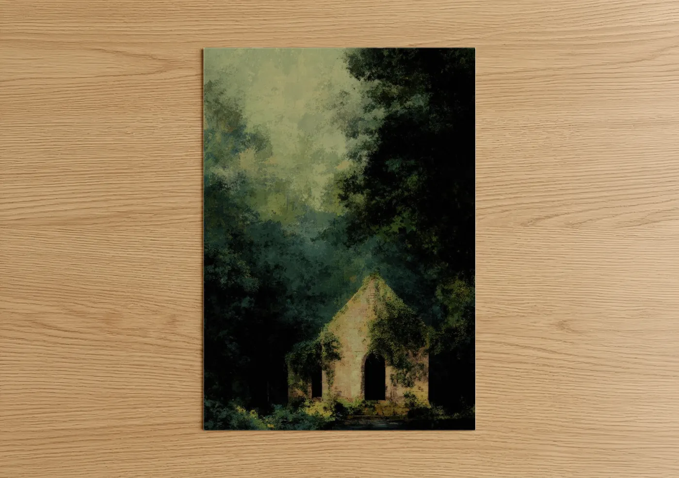 Overgrown Chapel Forest Watercolor Wall Art