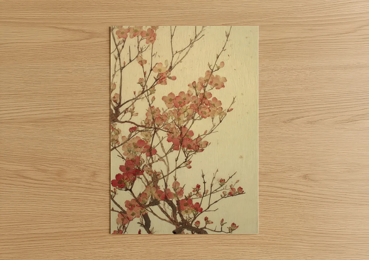 Crimson Dogwood Blossoms Watercolor Wall Art