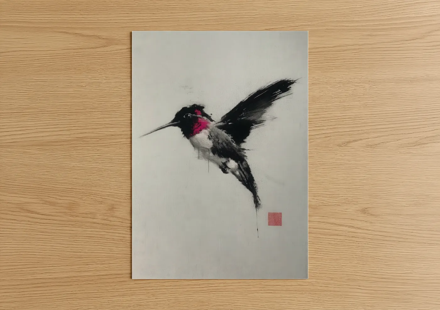 Magenta Hummingbird Watercolor Wall Art
