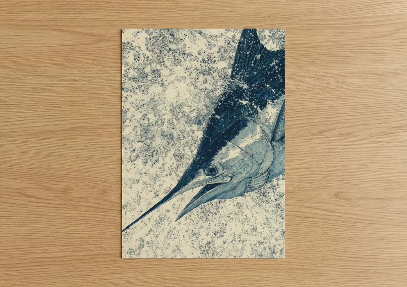 Blue Marlin Sandy Beach Illustration Wall Art