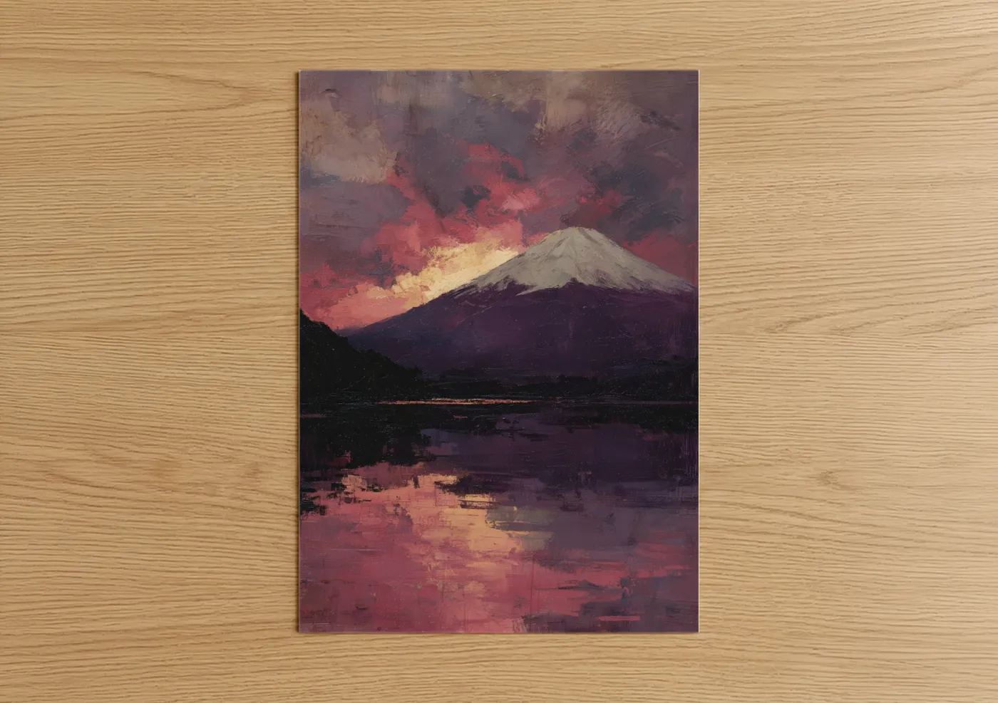 Mount Fuji Sunset Painting Red Sky Wall Art