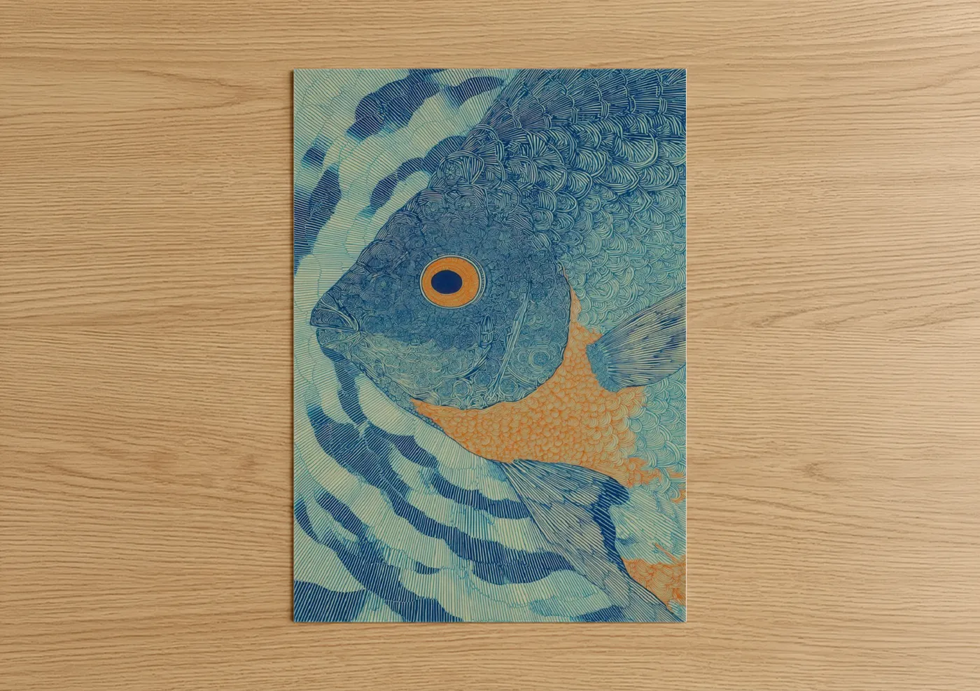 Golden Discus Fish Detailed Illustration Wall Art