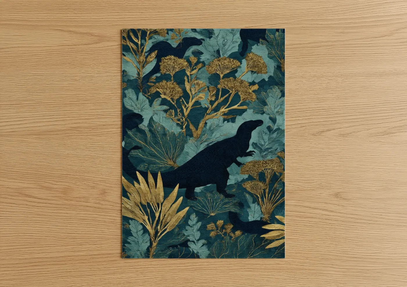 Golden Dinosaur Botanical Wall Art