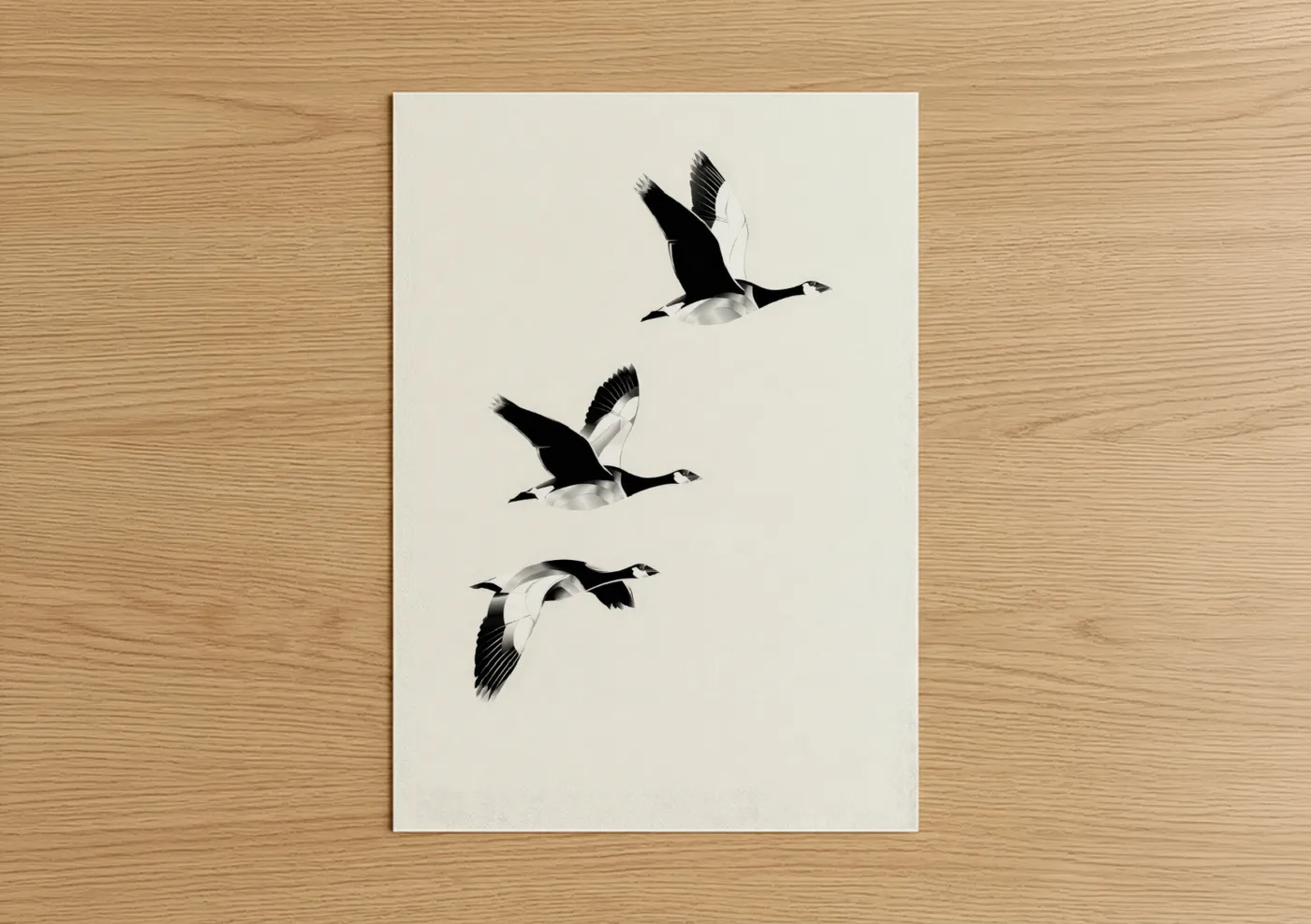 Flying Geese Trio Black White Minimalist Wall Art