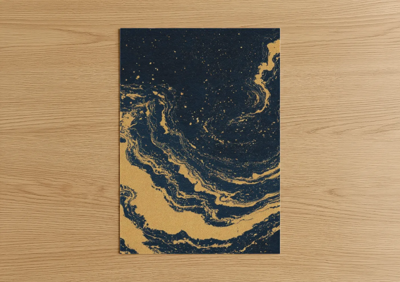 Art print on warm oak wood — black and gold and gold palette — Gold Galaxy Swirl poster