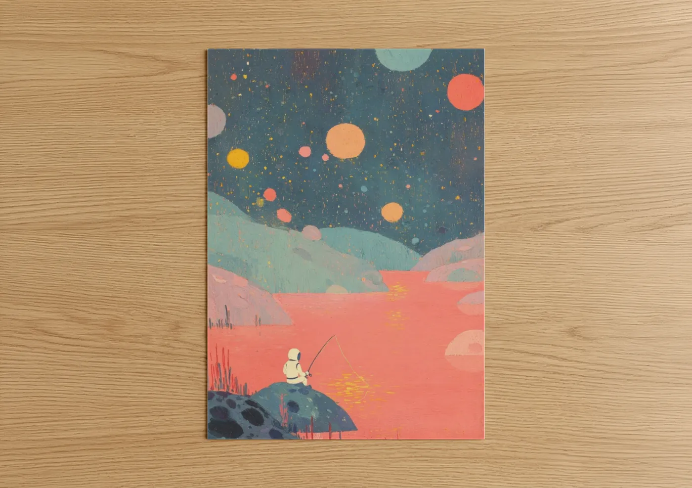Astronaut Fishing Under Starry Sky Wall Art