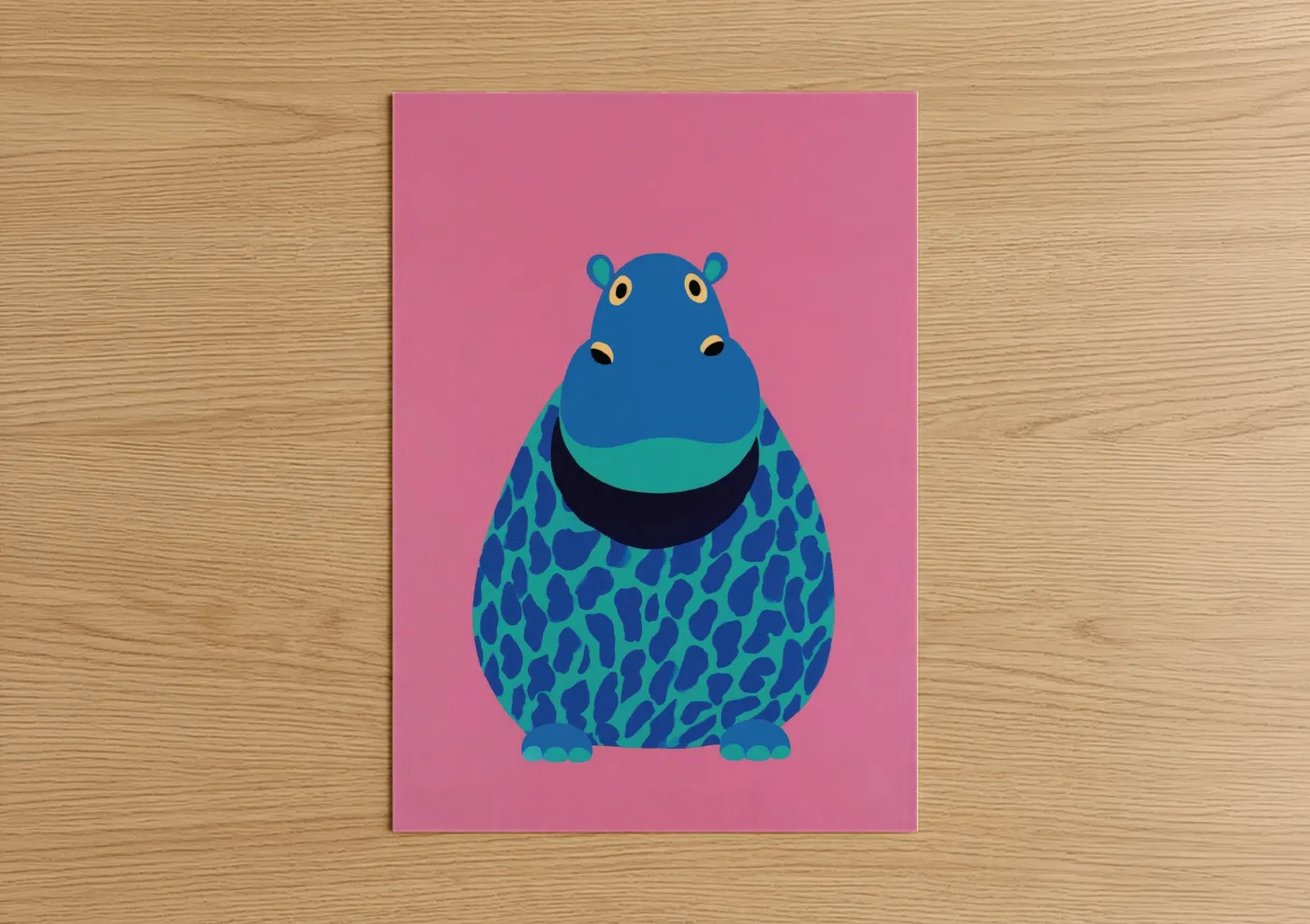 Smiling Hippo Illustration Wall Art