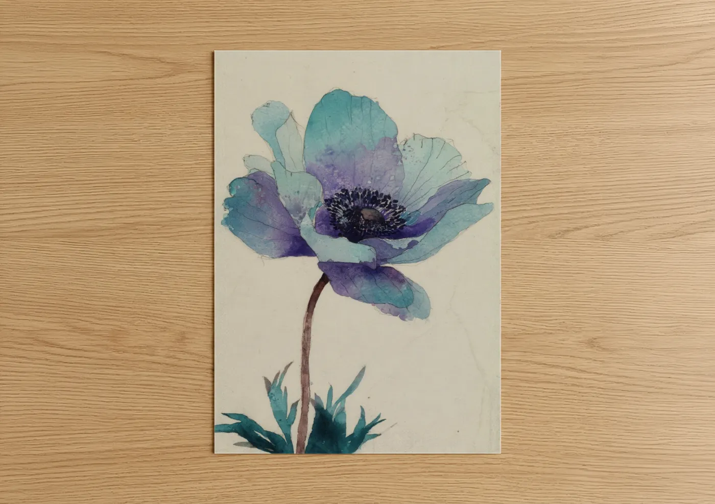 Twilight Anemone Watercolor Flower Wall Art