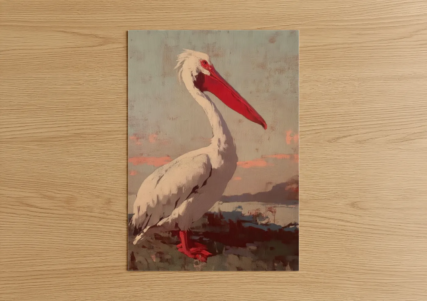 Crimson Pelican Coastal Bird Wall Art
