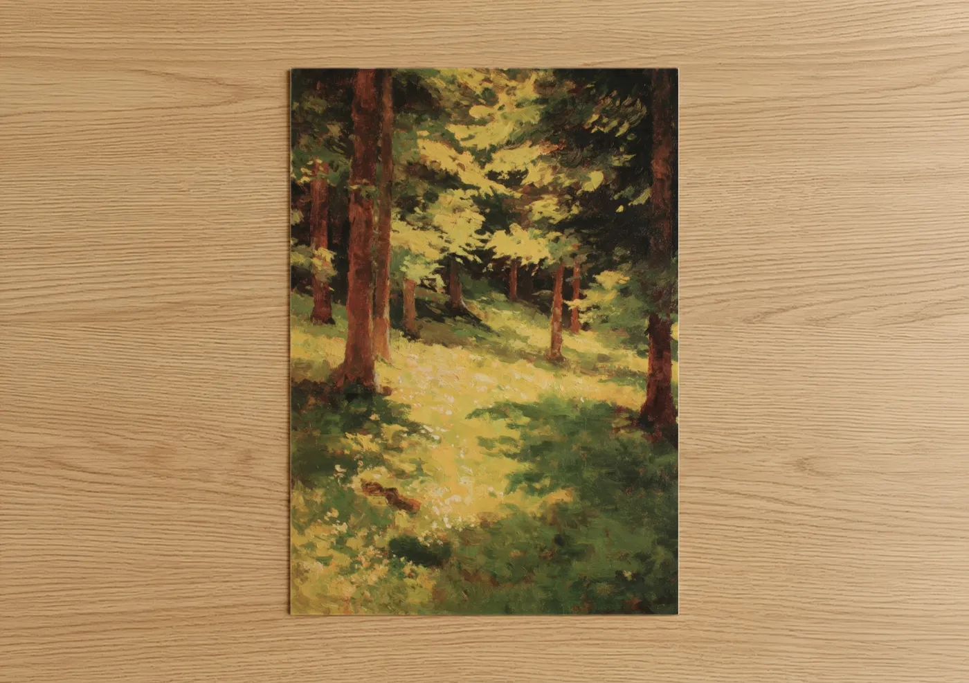 Sunlit Cedar Forest Path Impressionist Wall Art
