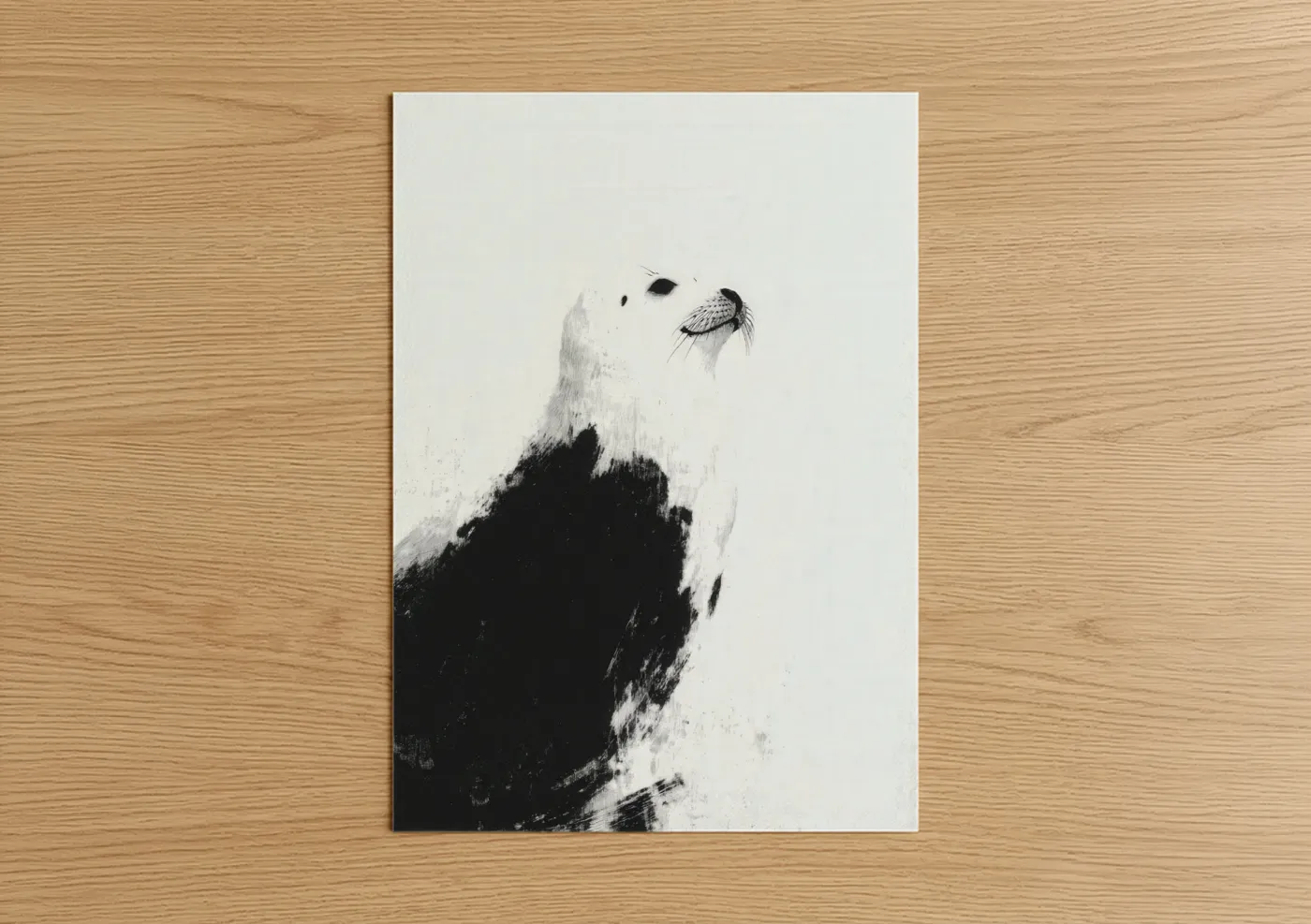 Snowy Seal Portrait Black and White Wall Art
