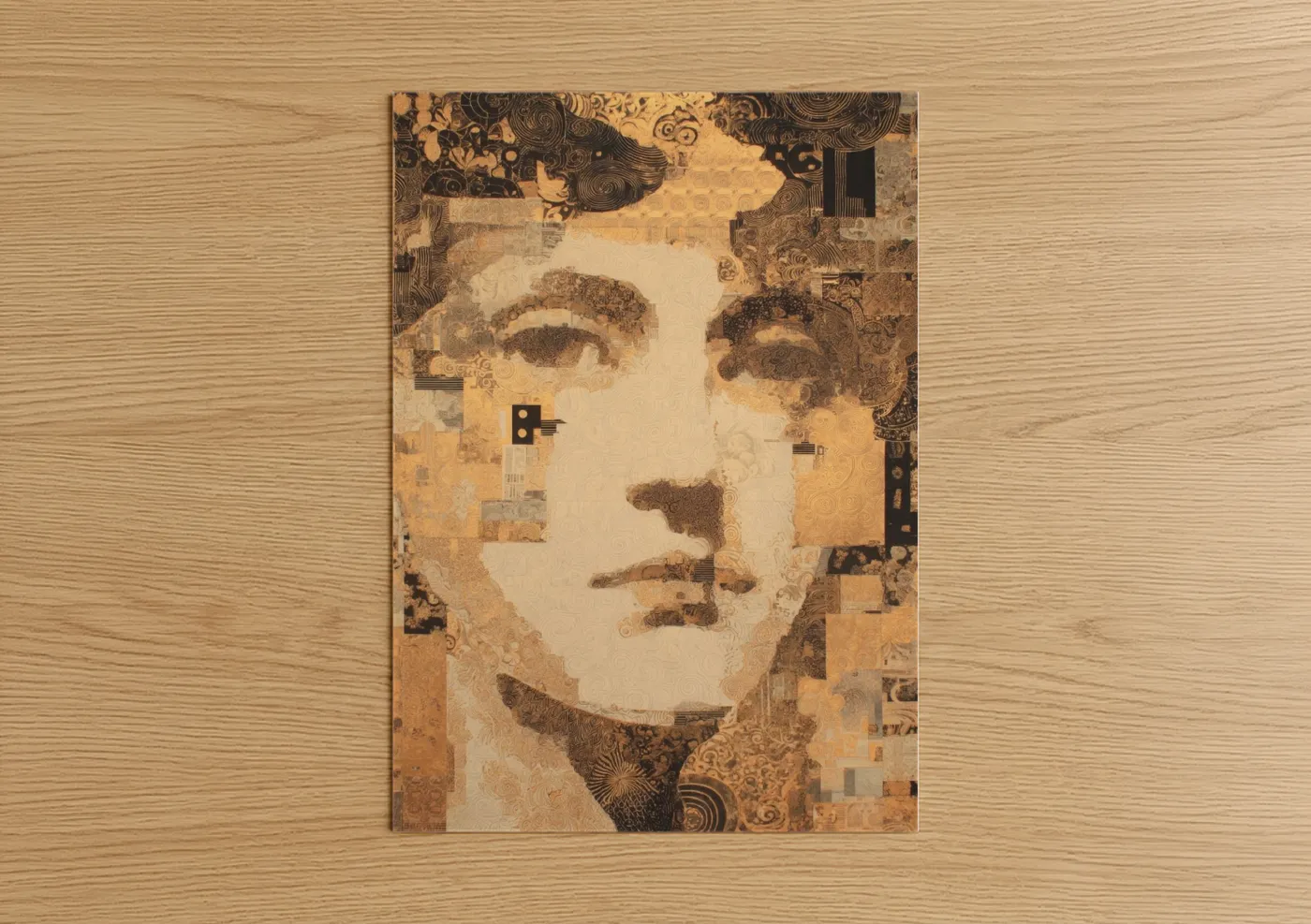 Golden Portrait Mixed Media Collage Wall Art