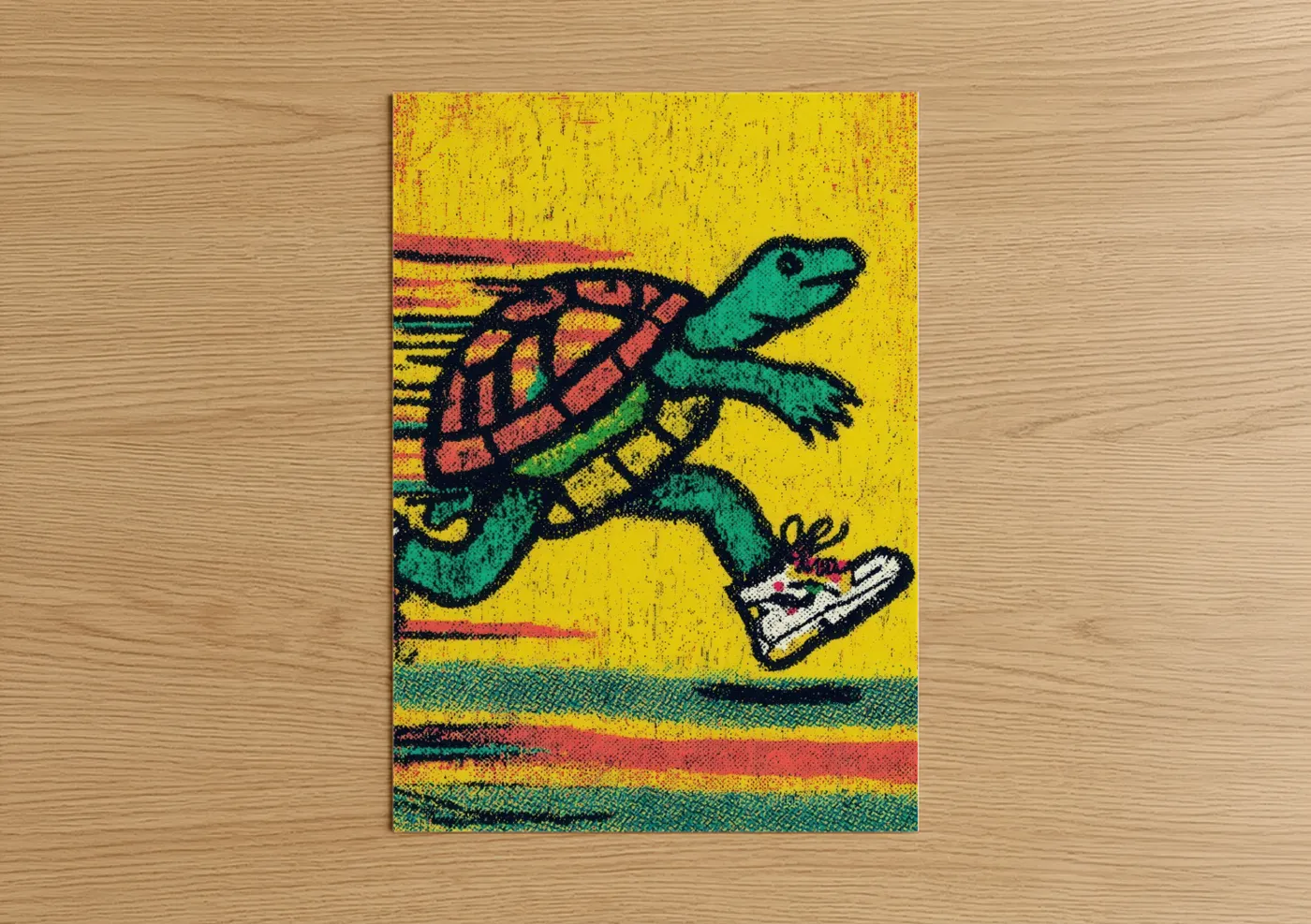 Vibrant Cartoon Turtle Running Pop Wall Art