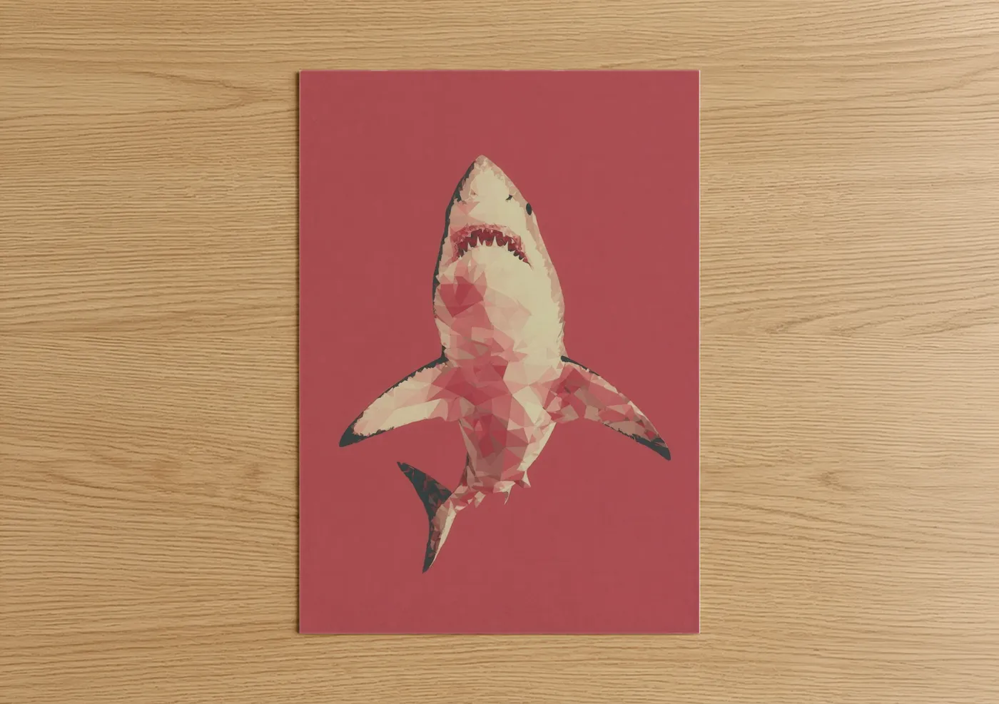 Geometric Great White Shark Pink Wall Art