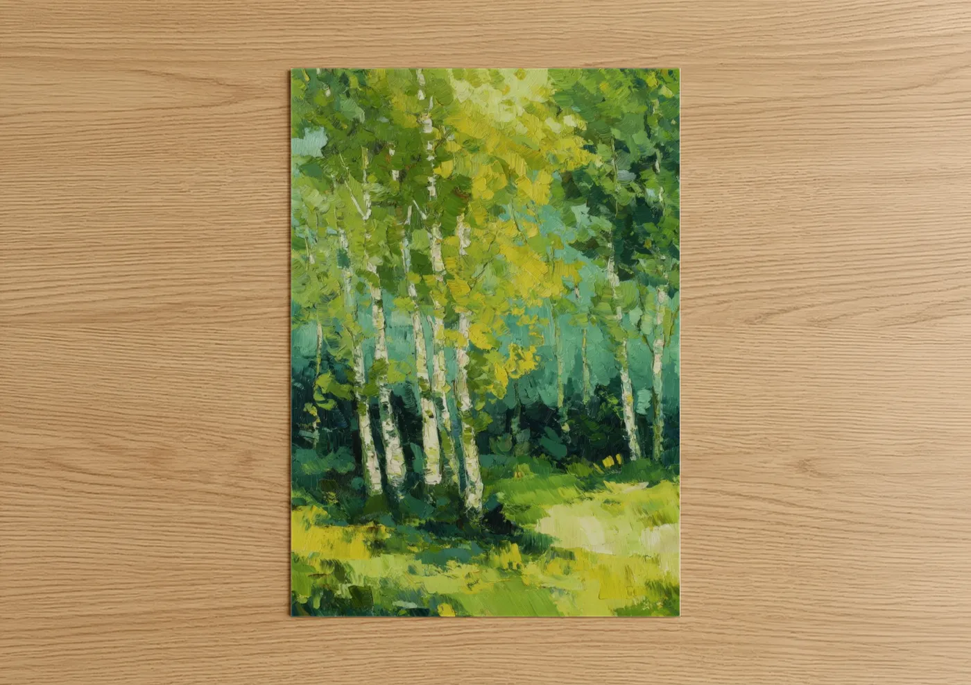 Sunlit Birch Forest Impressionist Painting Wall Art