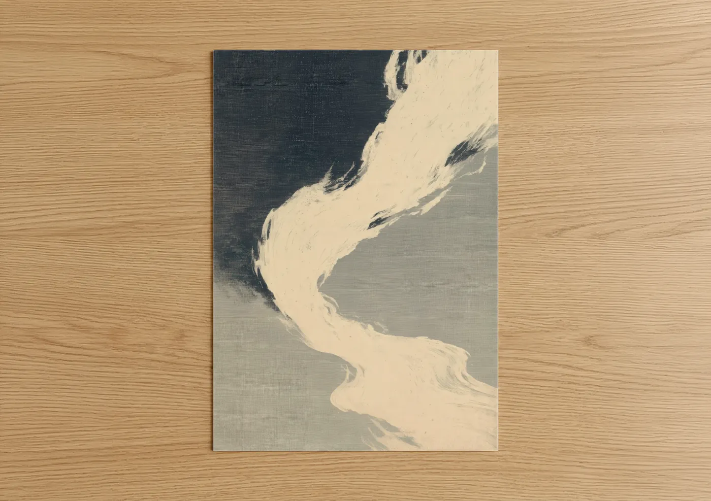 Astroids and comets art print on warm oak wood — cream and black and white palette — Cosmic Comet poster
