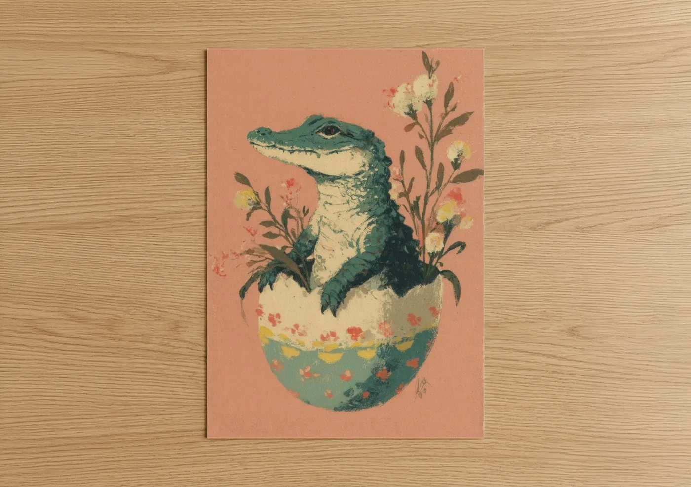 Potted Alligator Illustration Wall Art