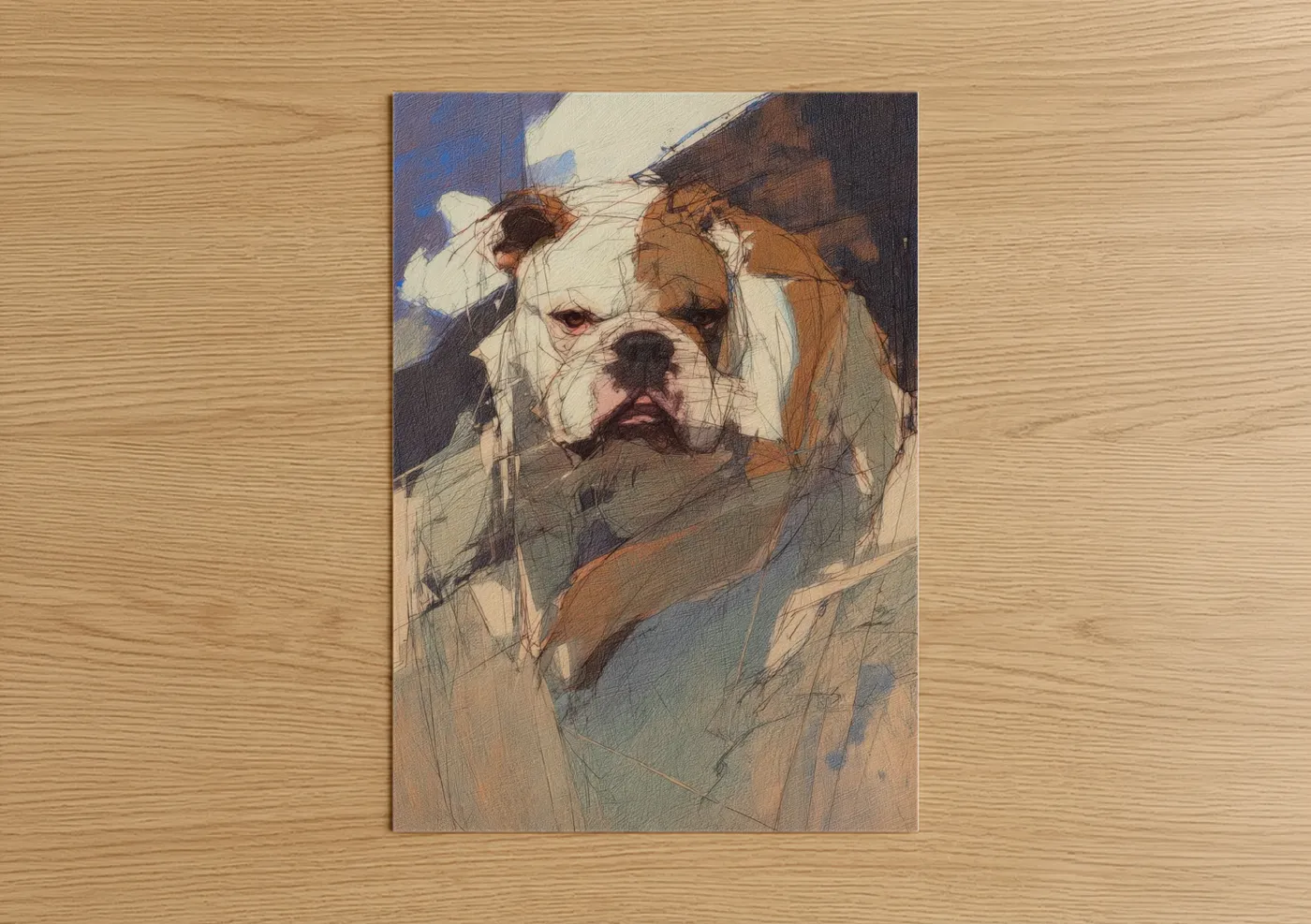 Sketched Bulldog Portrait Fine Wall Art
