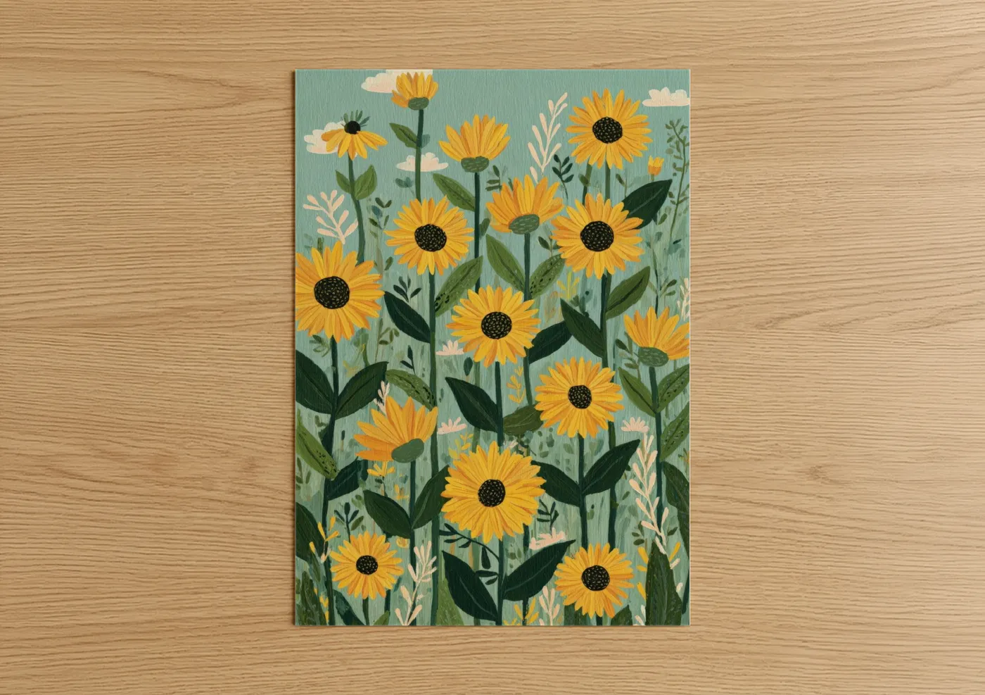 Golden Sunflower Field Illustration Wall Art
