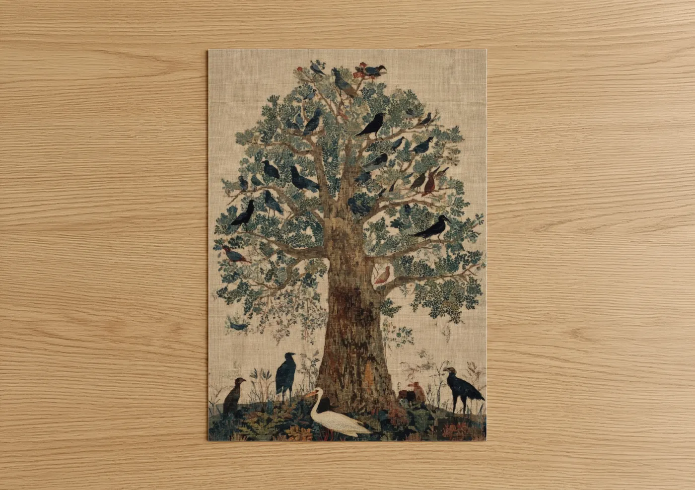 Baobab Tree With Birds Illustration Wall Art