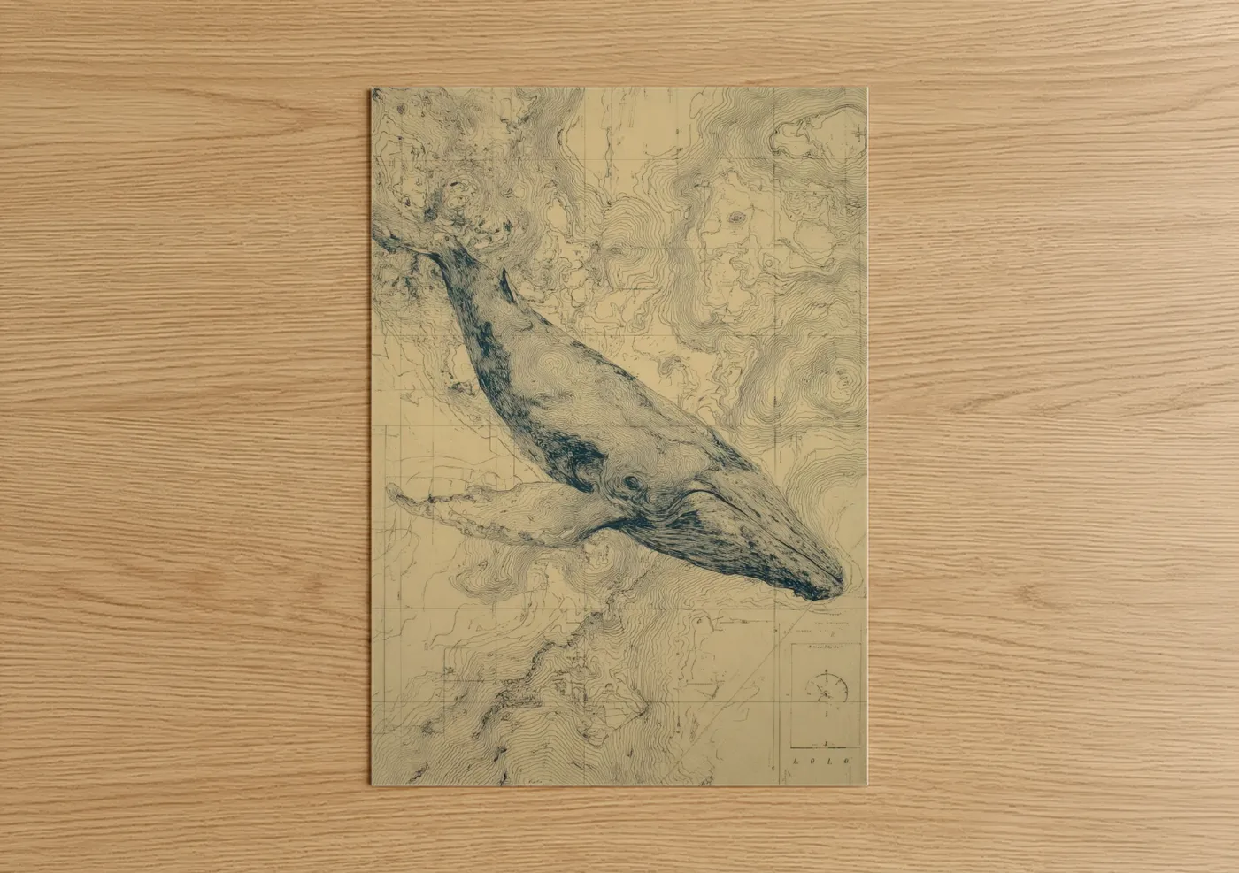 Humpback Whale Topographic Map Wall Art