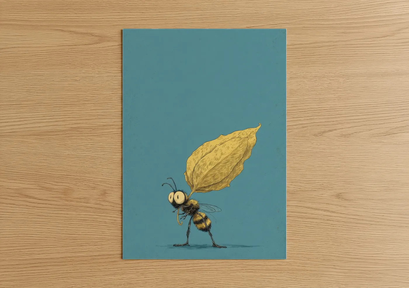Golden Leaf Bee Illustration Wall Art