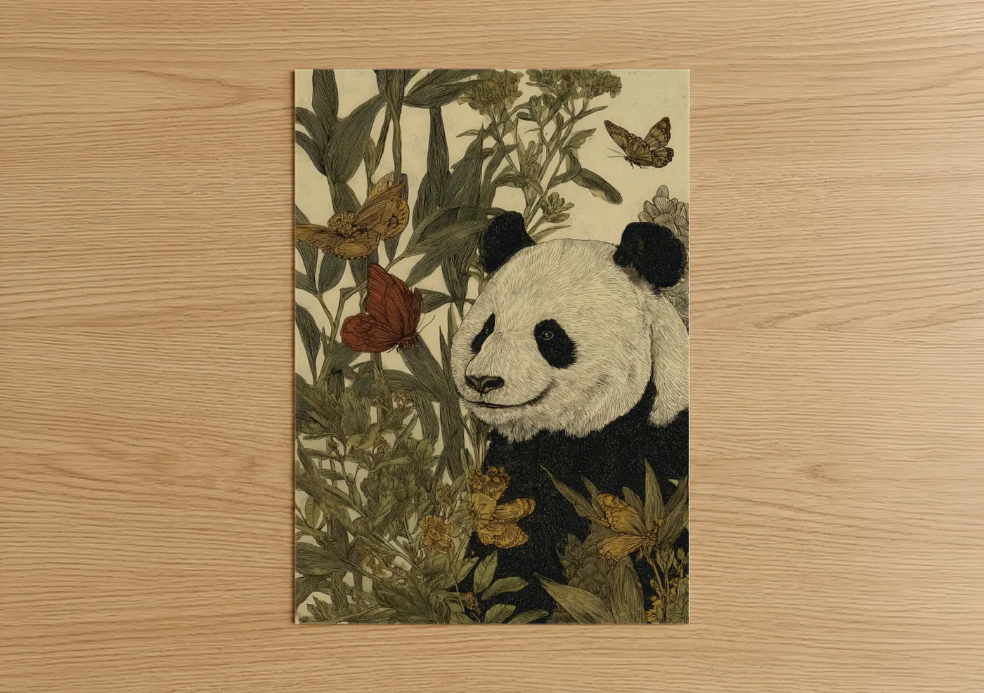 Botanical Panda with Wildflowers Wall Art