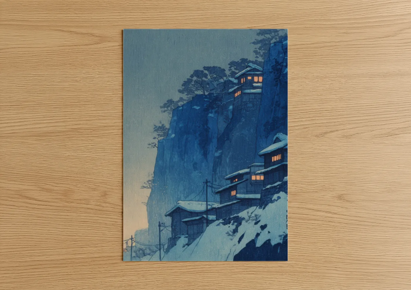 Snowy Cliff Dwelling Japanese Wall Art