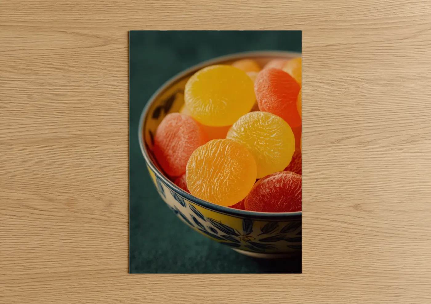 Colorful Citrus Gummies in Decorative Bowl Wall Art