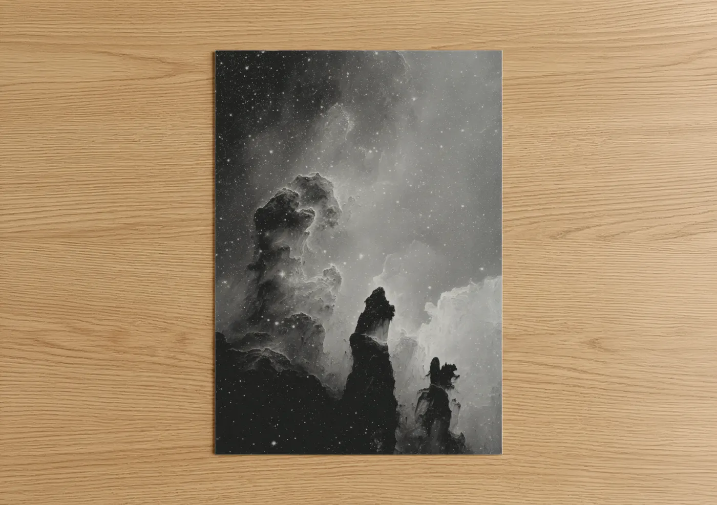 Cosmic Pillars Black White Nebula Wall Art